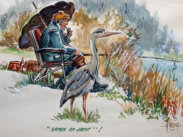 reiger wacht op vangst visser162